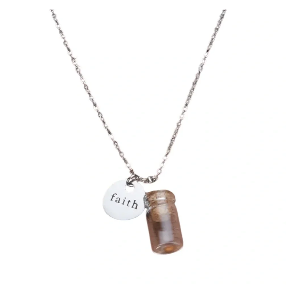 Stainless Steel Mustard Seed Jar Faith Silver Necklace